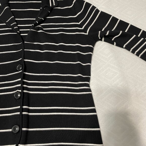 Jones New York Women’s Cotton Button-Up Striped Black Sweater - Picture 6 of 16